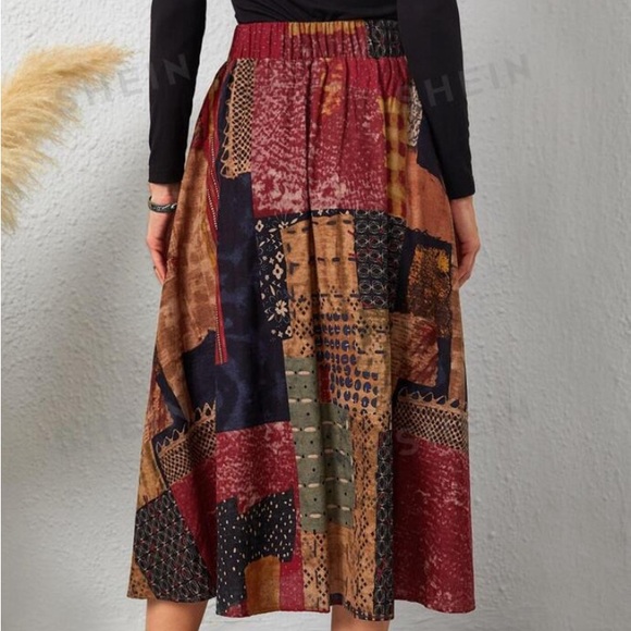 Patchwork high waist skirt with pockets - Picture 2 of 3